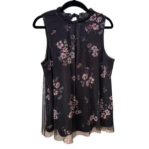 BCX Black Lace Floral Blouse Top Size Medium Sleeveless